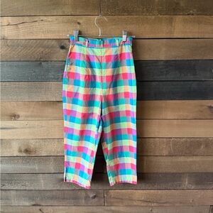 Vintage 60s 70s Plaid Capri Pants High Waisted Colorful Checkered